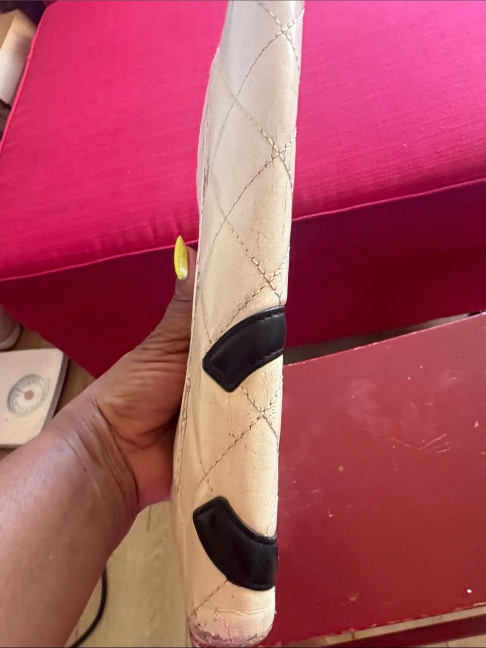 CHANEL Quilted Zip Wallet in Cream with Black CC